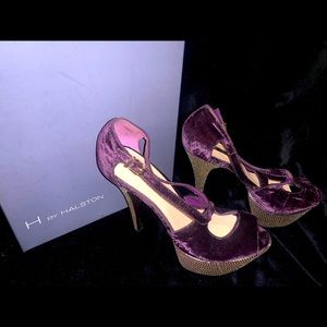 H by Halston Royal Purple Sequin Platform Heels